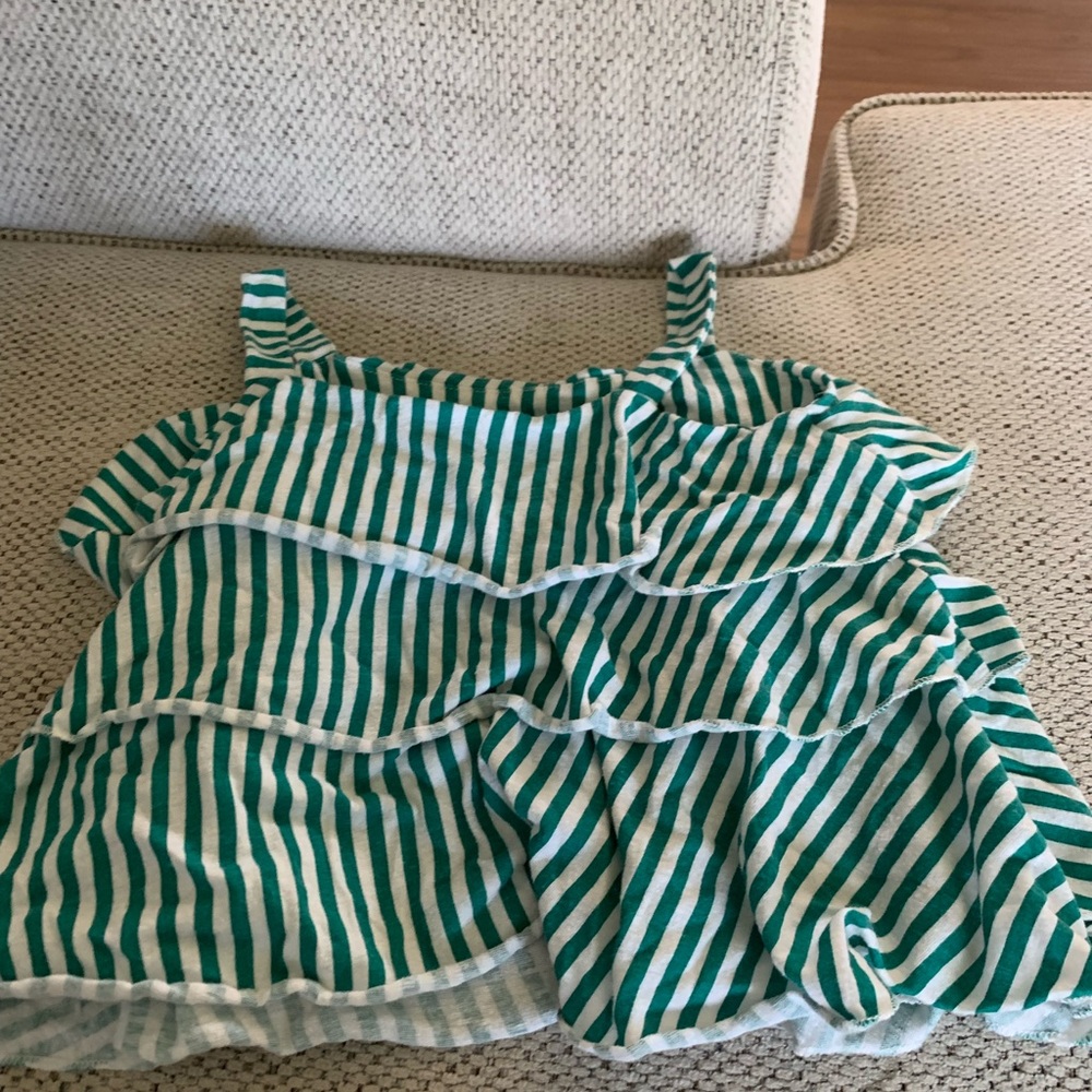 Green and white multi tiered girls tank top